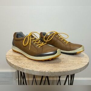 Ecco Men's biom Natural Motion Brown Yak Leather Golf Shoes Size 10 - 10 1/2